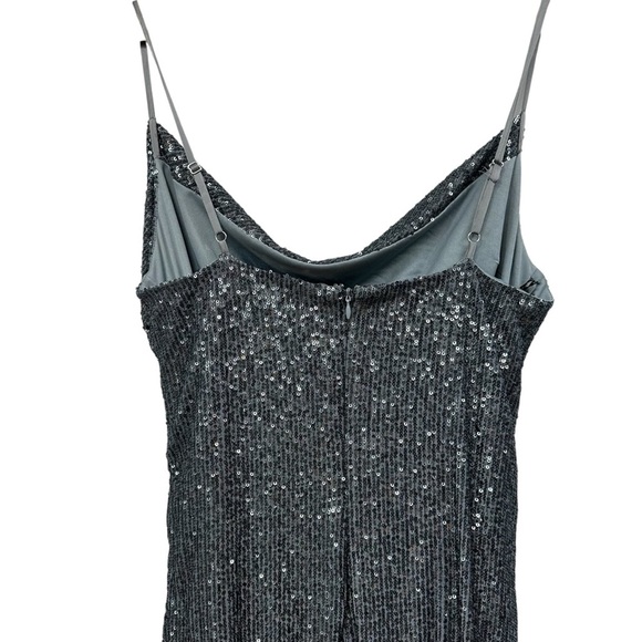 LAUNDRY by Shelli Segal Sequin Cowl Neck Slip Midi Dress Gunmetal SIZE 14 - Picture 8 of 12